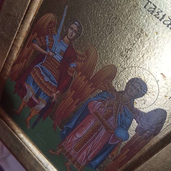 Greek Orthodox Christian Religious Michael Angels Icon Gold Leaf Art Painting - Picture 5 of 7